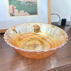 Indiana Glass “Basketweave” Carnival Glass Bowl (Amber)